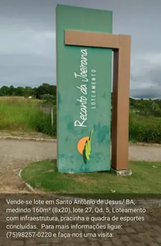 Vende-se lote 160m² no Loteamento da Joeirana, Santo Antônio de Jesus/BA