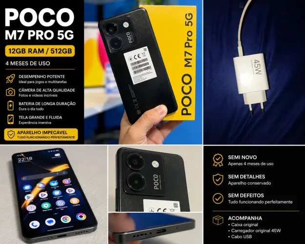 POCO M7 Pro 12GB RAM / 512GB - Semi novo, top de linha