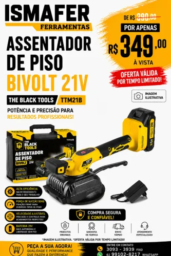Assentador de Pisos Porcelanatos Elétrica Com Ventosa Até 50kg Bateria 21v Ttm21bbThe Blac
