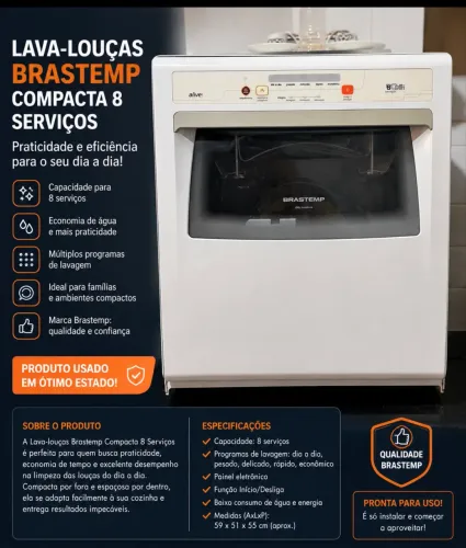 VENDO MÁQUINA DE LAVAR BRASTEMP 8 KG - ATIVE!
