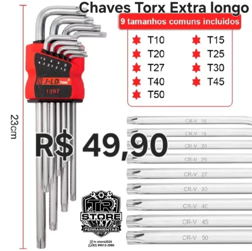 JOGO CHAVE TORX EXTRA LONGO automotivo