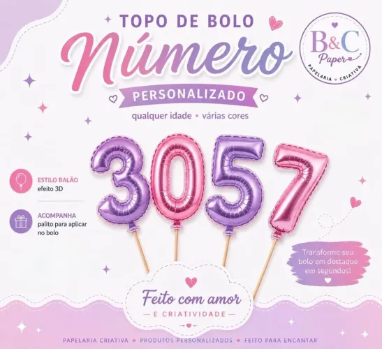 Cake Topper | Topo de Bolo | Estilo Balão Metalizado com Número