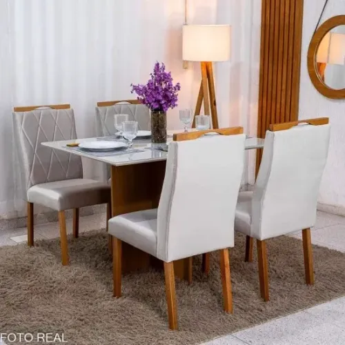 Mesa de Jantar Lisboa 120x80 C/4 Cadeiras em Veludo MDF/MDP rf20 S