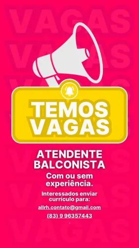 Vaga para atendente de loja em Joao Pessoa