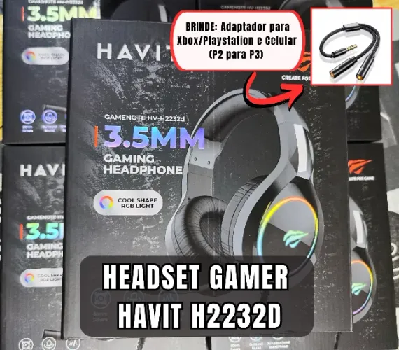 Headset Gamer HAVIT H2232D + Adaptador para Xbox Playstation e celular - Fone GAMER