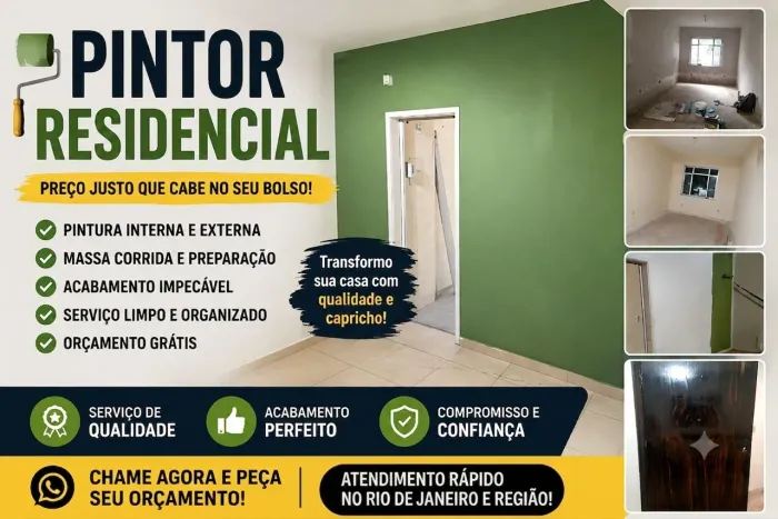 Pintor residencial no RJ| Preço justo + Orçamento grátis