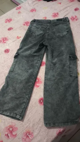 Calça jeans cargo cinza n 38