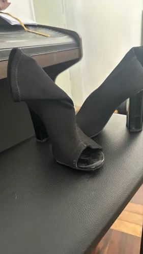 Boa preta meia salto bloco alto ankle boot 