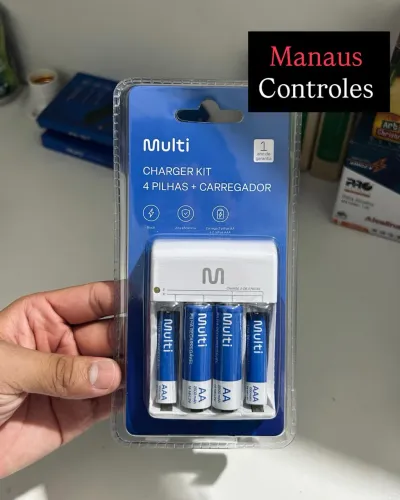 Carregador de Pilha Kit com 4 Pilhas Recarregáveis