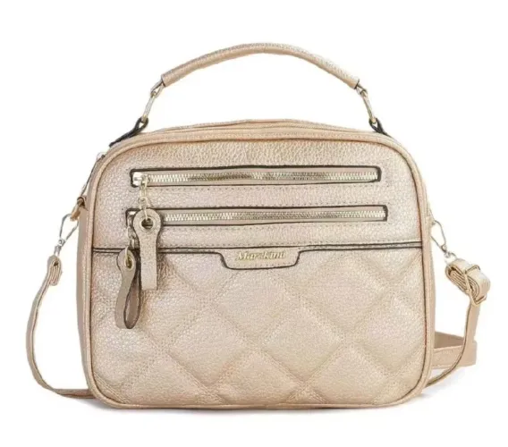 Bolsa Bege Dourada Couro Fake