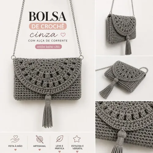 Clutch de crochê confeccionada em fio de polipropileno 100% artesanal
