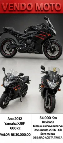 Moto Yamaha XJ6F, excelente estado, uso aos fds, revisada em loficiba de confiança.