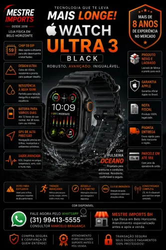 Apple Watch Ultra 3 Black GPS + Cellular Novo Lacrado Nota Fiscal