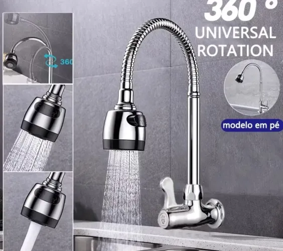 Inox Prata Torneira com chuveiro com rotação de 360° Cozinha Luxo Parede Promoção