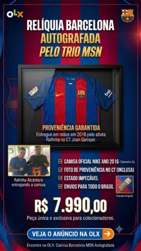 Camisa Barcelona 2016 Autografada Trio MSN (Messi, Suárez, Neymar) - Tam G