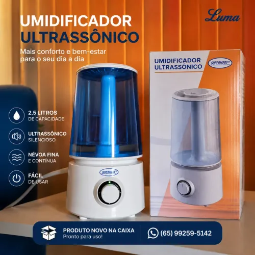 Umidificador Ultrassônico Supermedy 2,5L - Silencioso e Potente