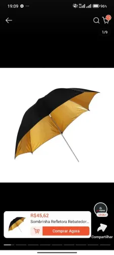 Sombrinha rebatedora dourada 85cm para estúdio fotográfico 