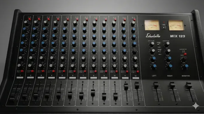 Echolette MIX 123 (mesa analógica 12 canais, VU meters)