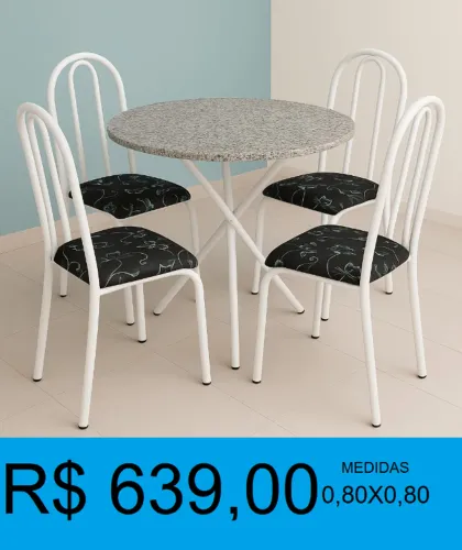 mesa granito c/ 4 cadeiras 80x80cm - frete grátis!