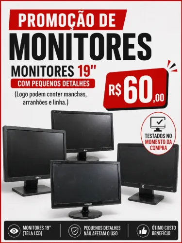 Monitores 19" com pequenos detalhes (Logo podem conter manchas, arranhões e linha.)