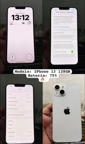 IPHONE 13 NORMAL NOVO 128GB DE MEMÓRIA 75% DE BATERIA 