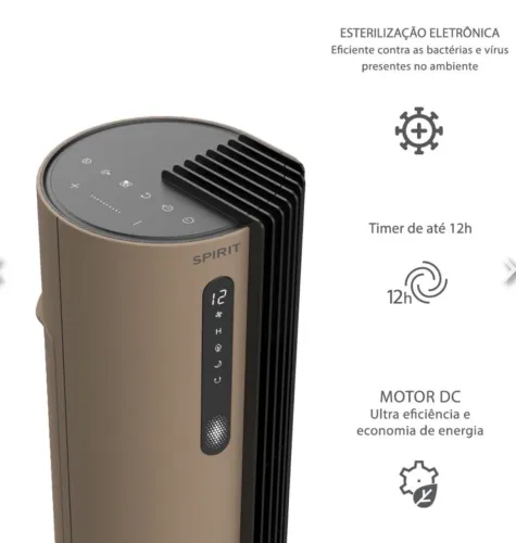 Ventilador Torre Spirit 1,1cm 220V Marron e Preto Esterilizador