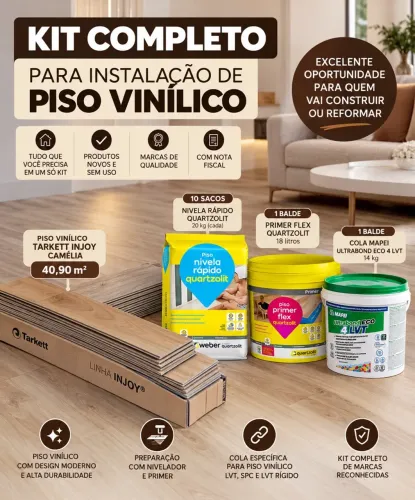 Vendo 41m2 de piso vinílico tarkett (65,00 o metro) com kit top completo para instalação