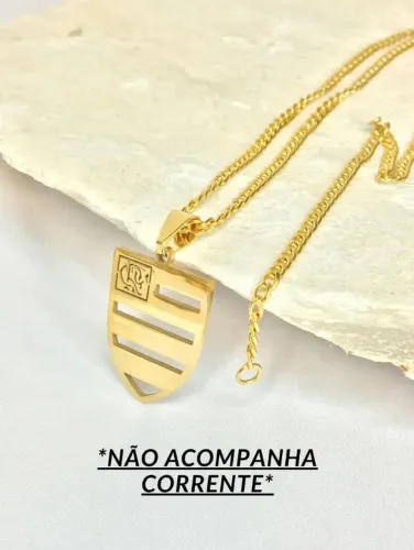 Pingente Escudo Flamengo Dourado Aço Inoxidável Visujóias Moderno