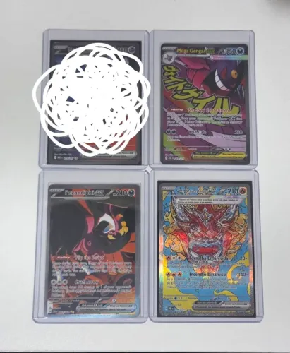 Lote Cartas Pokemon - Mega Gengar ex, Fezandipiti ex e Ogerpon Máscara Fornalha ex