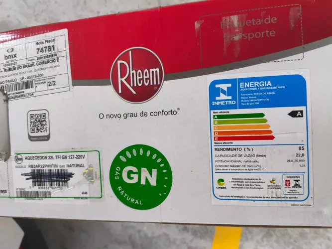 Aquecedor a Gás Rheem 22L GN Digital Bivolt - Novo na Caixa