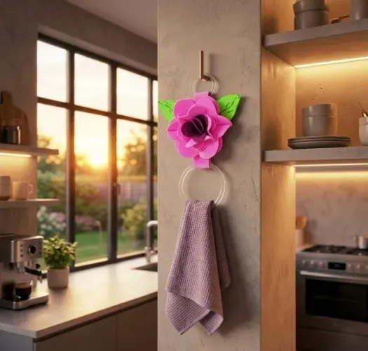 Porta-Pano de Prato com Flor Rosa