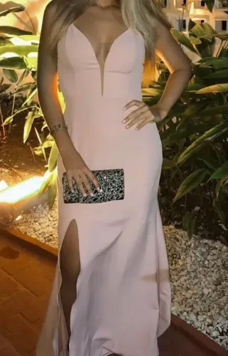Vestido de festa rosa longo
