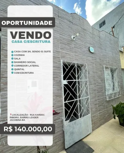 Vendo casa com escritura no bairro do Leader