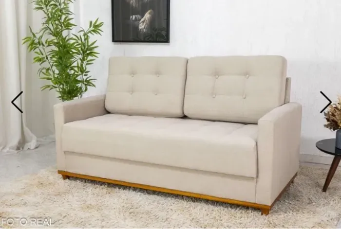 Sofá 3 Lugares Viena Living 1,70m Linho Bege Braços Slim