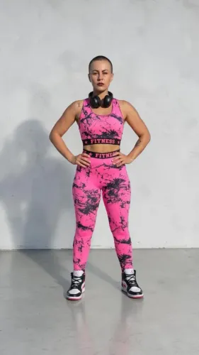 Conjunto estampado legging e top nadador com elástico femenino