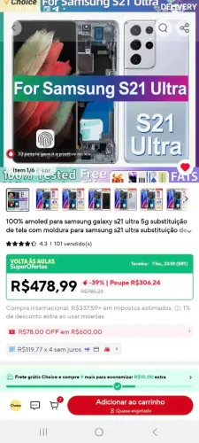 Display/Tela para S21 ultra Amoled 6.68' 