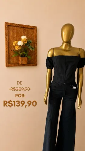 Conjunto calça wide leg + cropped brilhoso