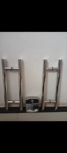 2 puxador inox de porta 45cm + 1 miolo de fechadura