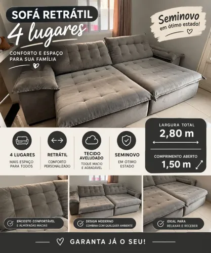 Sofá retrátil 4 lugares - Seminovo