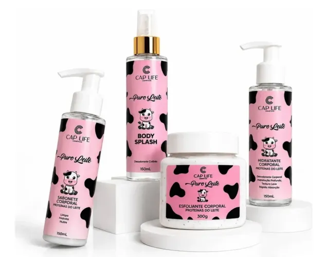 Kit Puro Leite Cap Life - Body Splash + Hidratante + Esfoliante