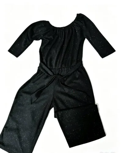 Macacão juvenil ciganinha com glitter preto