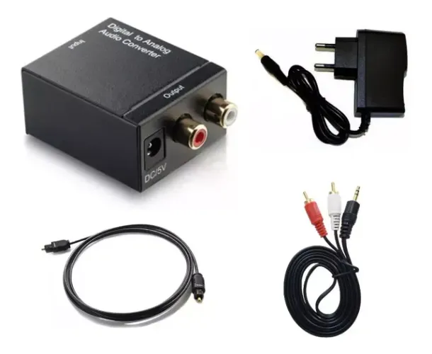 Kit Conversor De Áudio Optico Digital Para Rca Home E Som