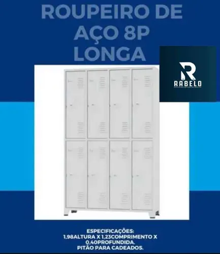 Roupeiro de aço com 8 portas longas em até 5x sem juros no cartão