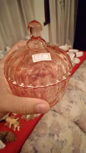 Baleiro Açucareiro Bomboniere de Vidro Cristal Canelado muito antigo