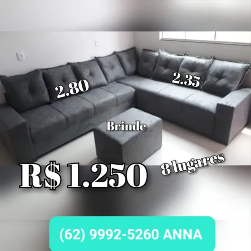 Sofá de canto 8 lugares com puff e brinde