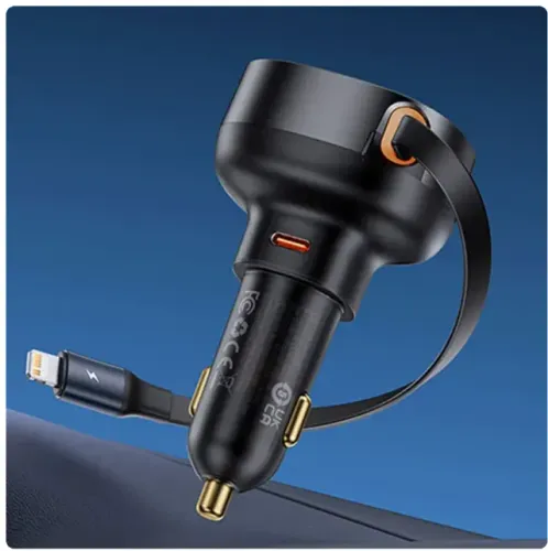 Carregador baseus celular iphone p/ Carro 2 em 1 - 60w/55w cabo tipo c lighting retrátil