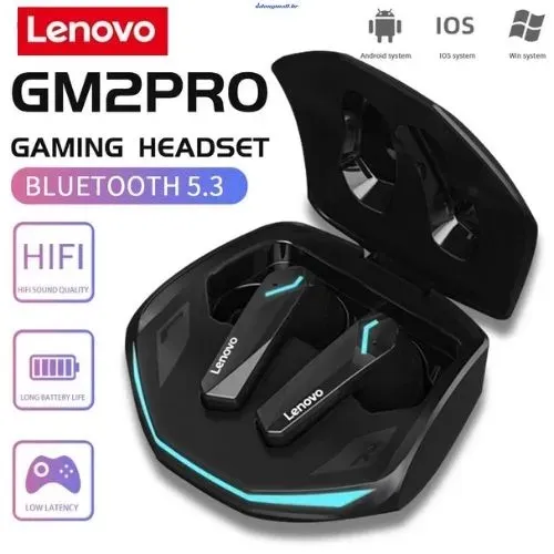 Fones de Ouvido Gamer Lenovo GM2 Pro Bluetooth 5.3