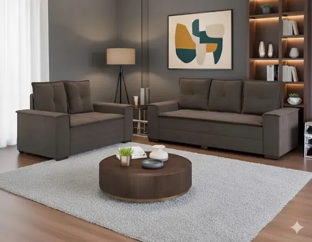 Conjunto sofá 2 e 3 lugares marrom (PRODUTO NOVO)