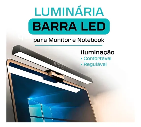 Luminária Barra Led Mesa Monitor Notebook Computador Luz Usb Preto Preto