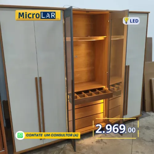 Guarda Roupa de Casal com LED Porta Reflecta - Monta na Hora